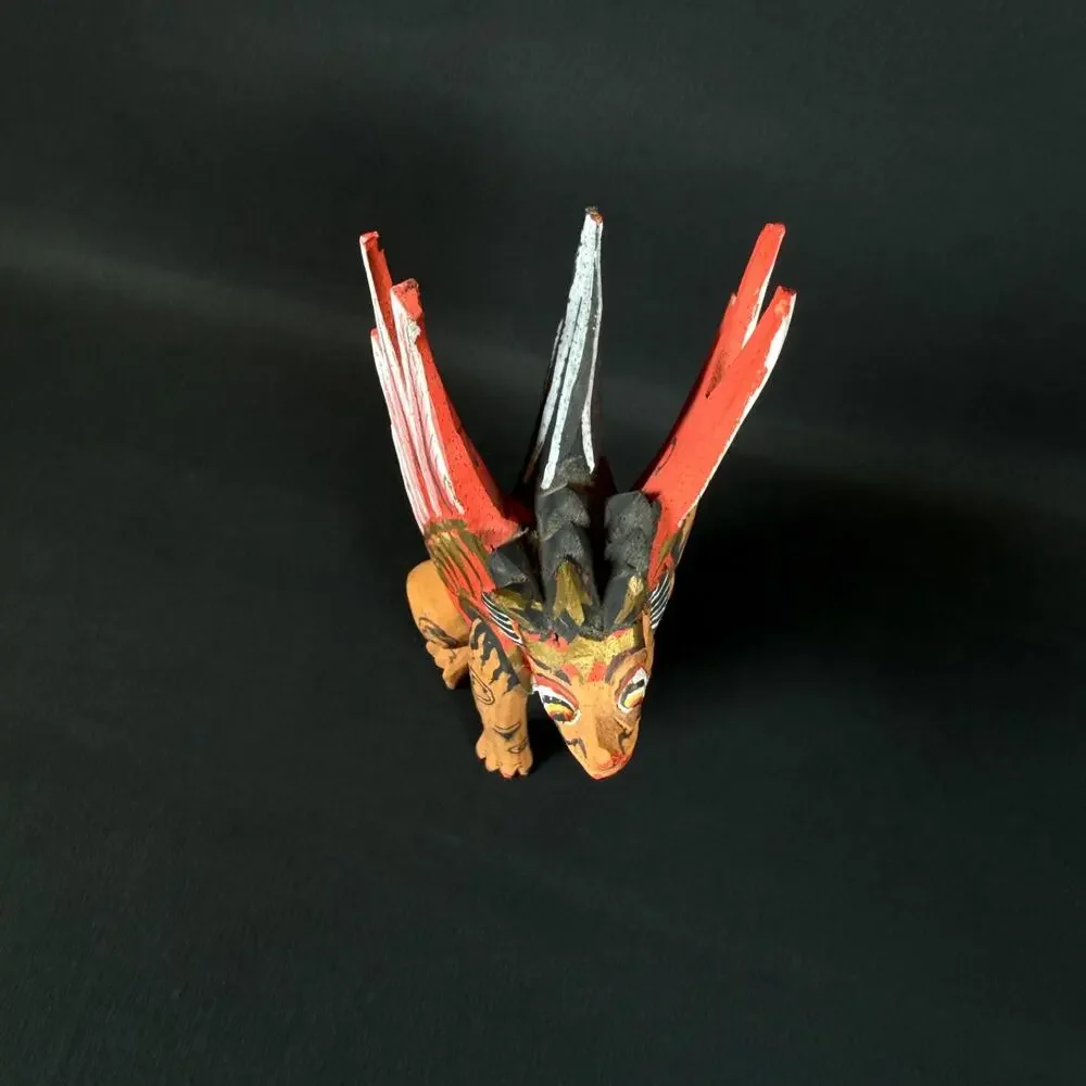 Winged Lion Statue Wood Carving Sculpture Bali Art 7.5